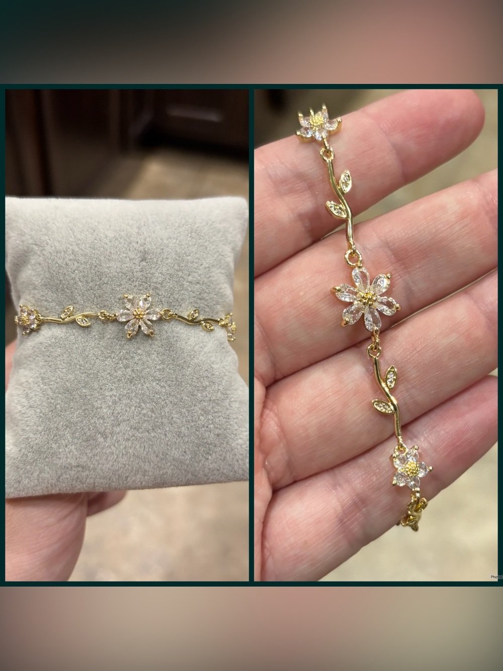 Gold Floral CZ Bracelet - Women Jewelry